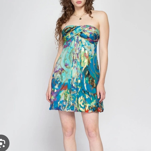 Xscape Multicolor Strapless Bubble-Hem Y2K Mini Dress, Size 4 - Picture 1 of 10